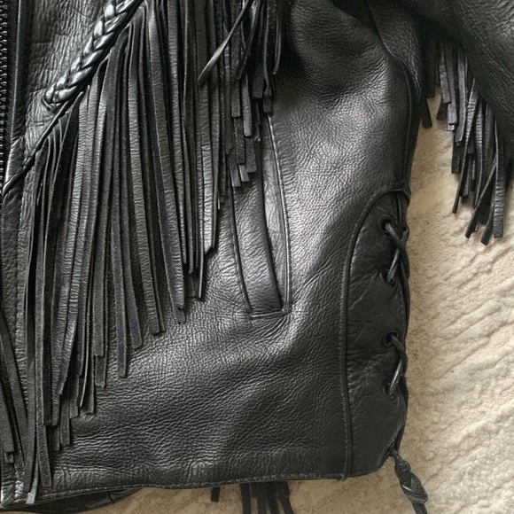 🖤⚡️Vintage Black Leather Fringe Jacket with Suede Roses ⚡️🖤 - Picture 5 of 11
